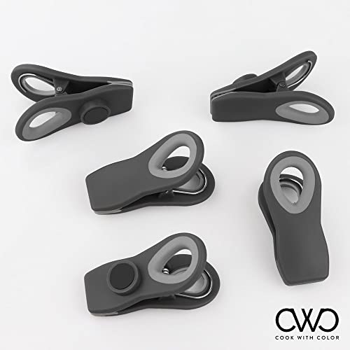 COOK WITH COLOR 5 Pc Chip Bag Clips- Kitchen Clips, Magnetic Chip Clips for Bags, Food Bag Clips with Airtight Seal (Charcoal) - Pink and Caboodle