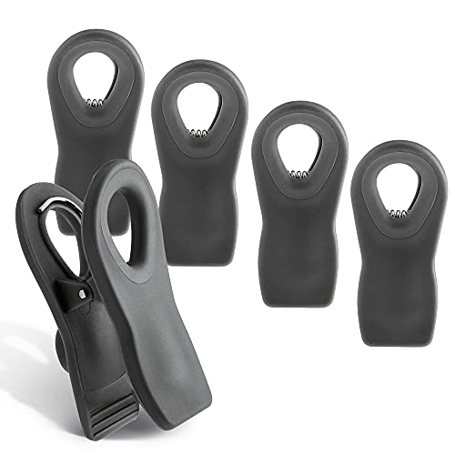 COOK WITH COLOR 5 Pc Chip Bag Clips- Kitchen Clips, Magnetic Chip Clips for Bags, Food Bag Clips with Airtight Seal (Charcoal)