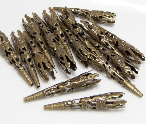 Extra Long Cone Antique Bronze Iron Filigree Bead Cap - Qty 12 or 20