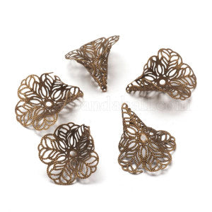 Fluted Flower Iron Filigree Wide Cone Bead Caps - Qty 10 or 20