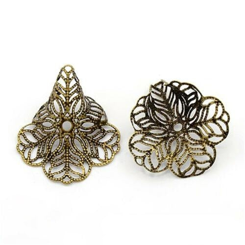 Fluted Flower Iron Filigree Wide Cone Bead Caps - Qty 10 or 20