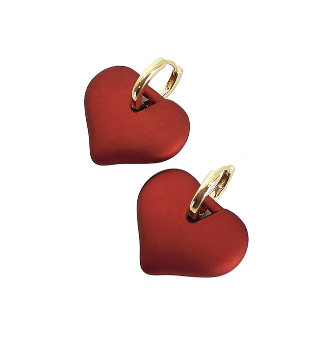Frosted Red & Gold Heart Earrings; 2 Earrings in 1