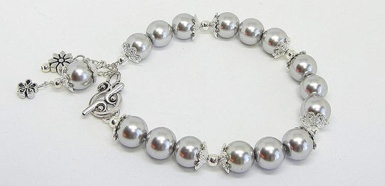 Gray And Silver Pearl Wedding Jewelry Bracelet