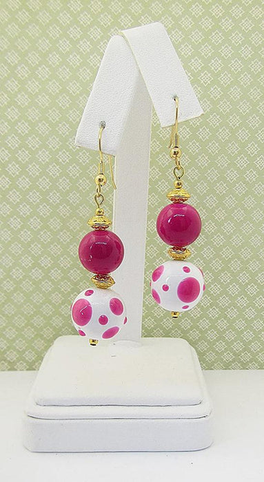 Hot Pink And Bright White Lampwork Bead Earrings (2 Styles)