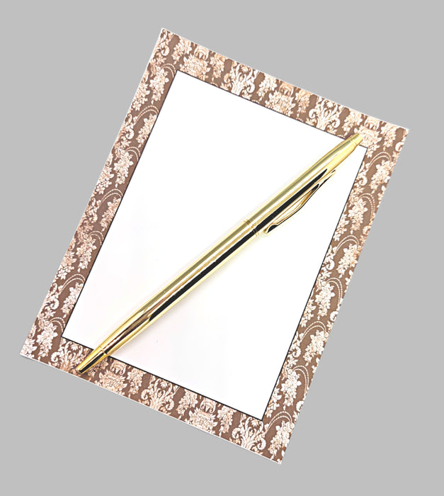 42-Pc Stationery Gift Box Set w/Reusable Desktop Organizer Box & Gold Pen - Brown & Ivory Wallpaper