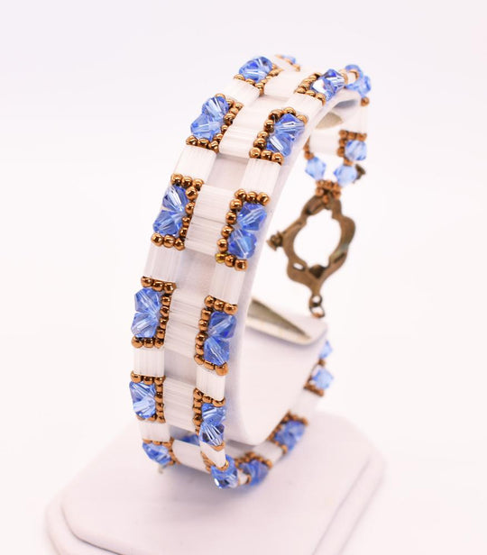Blue, White & Antique Gold Block Link Bracelet