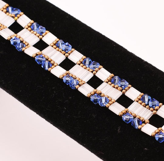 Blue, White & Antique Gold Block Link Bracelet
