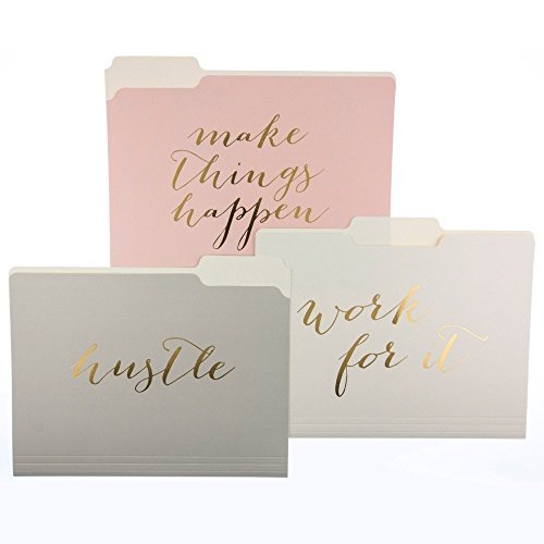 "Make Things Happen" Decorative File Folder Set w/Gold Foil Lettering (Set of 9) - Pink and Caboodle