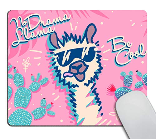 "No Drama Llama" & "Be Cool" Rectangle Motivational Cartoon Mouse Pad - Pink and Caboodle