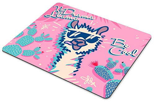 "No Drama Llama" & "Be Cool" Rectangle Motivational Cartoon Mouse Pad - Pink and Caboodle