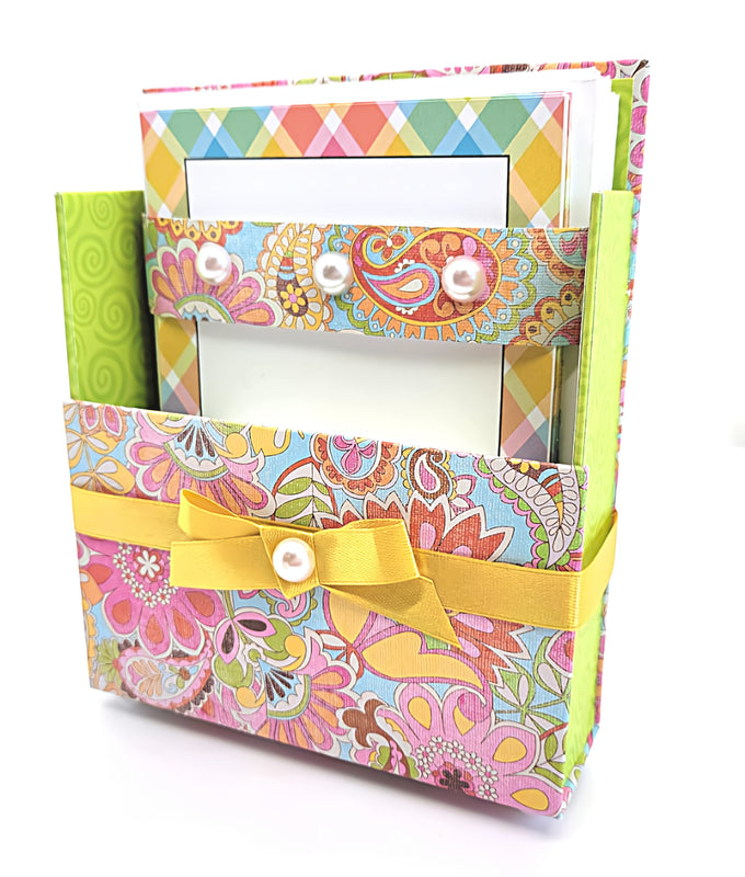 42-Pc Stationery Gift Box Set w/Reusable Desktop Organizer Box & Gold Pen - Pink, Orange, Yellow Paisley
