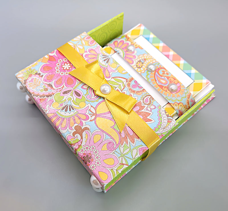 42-Pc Stationery Gift Box Set w/Reusable Desktop Organizer Box & Gold Pen - Pink, Orange, Yellow Paisley