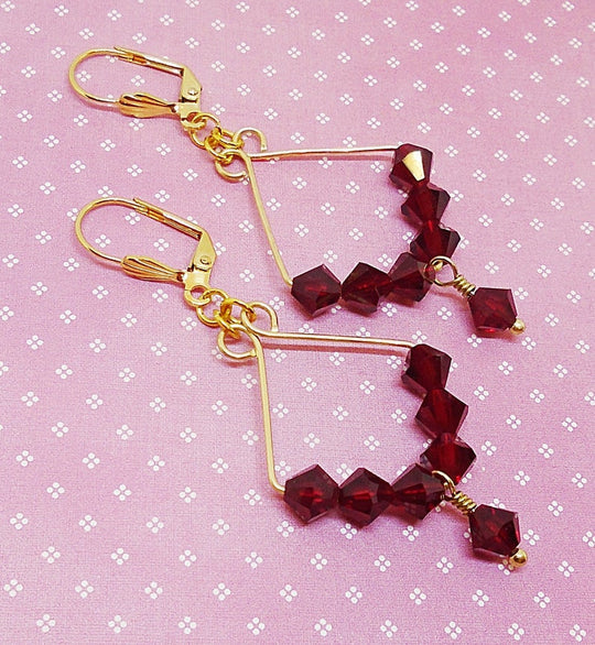 Ruby Red Diamond-Shaped Dangle Earrings w/Preciosa Crystals