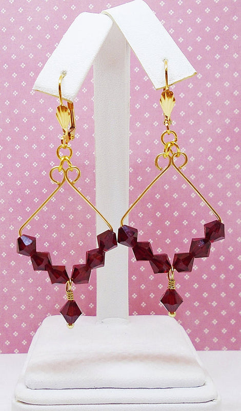 Ruby Red Diamond-Shaped Dangle Earrings w/Preciosa Crystals