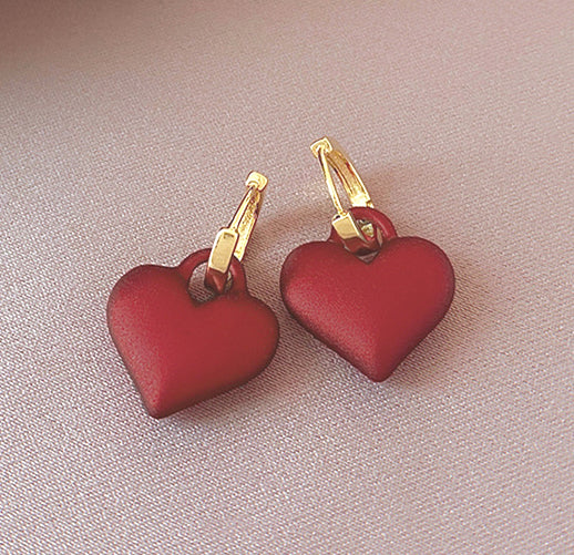 Frosted Red & Gold Heart Earrings; 2 Earrings in 1