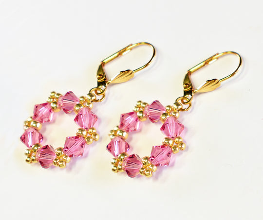 Birthstone Colors Hoop Earrings Made w/Genuine Preciosa Crystals - Rose (30 colors)