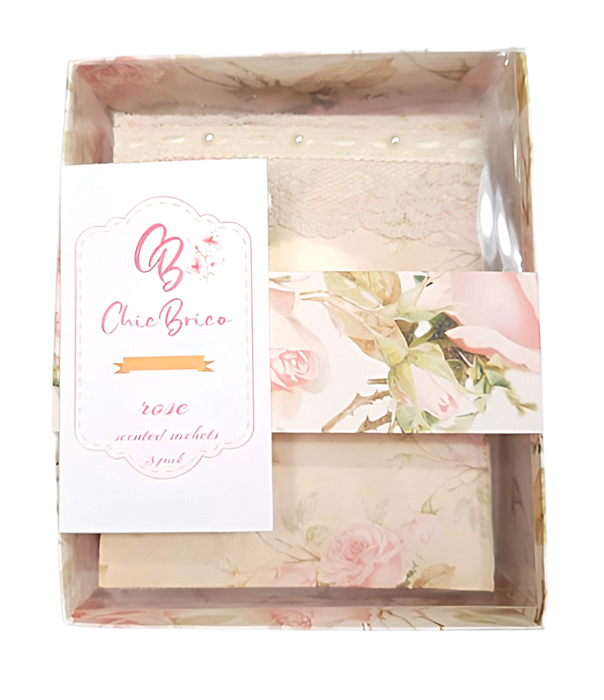 Pearls & Lace Rose Fragrance Scented Drawer & Closet Sachets, Large Size 4" x 5", 3-Pack