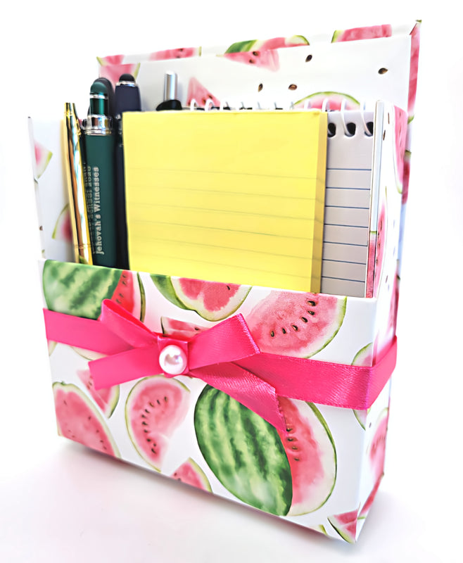 42-Pc Stationery Gift Box Set w/Reusable Desktop Organizer Box & Gold Pen - Fresh Watermelon