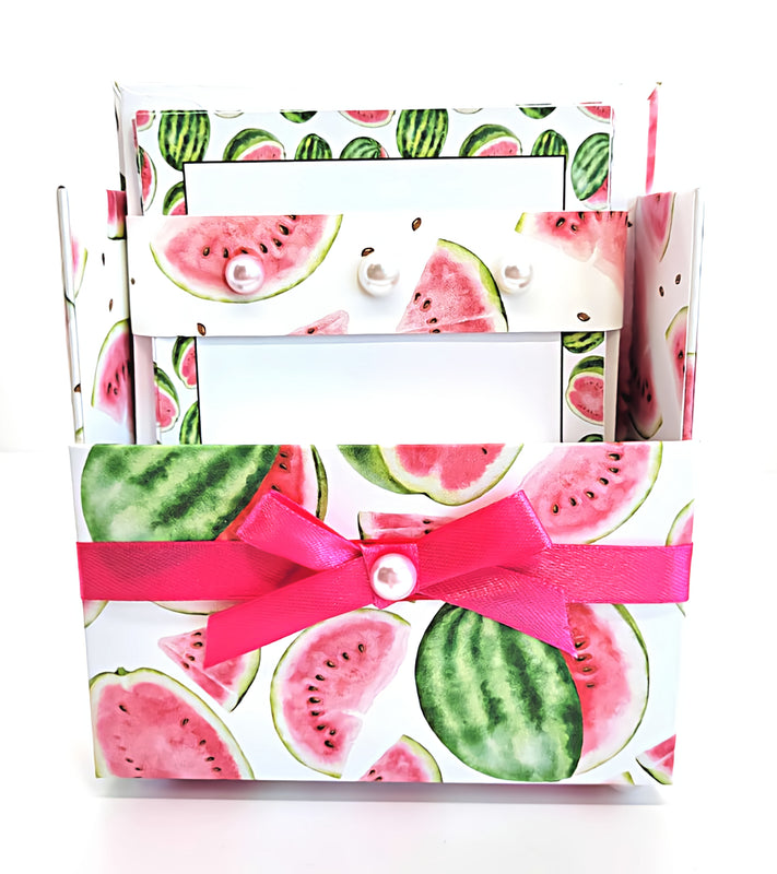 42-Pc Stationery Gift Box Set w/Reusable Desktop Organizer Box & Gold Pen - Fresh Watermelon