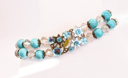 Turquoise Resin & Crystal Beads Stretch Link Bracelet