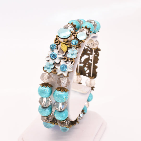 Turquoise Resin & Crystal Beads Stretch Link Bracelet