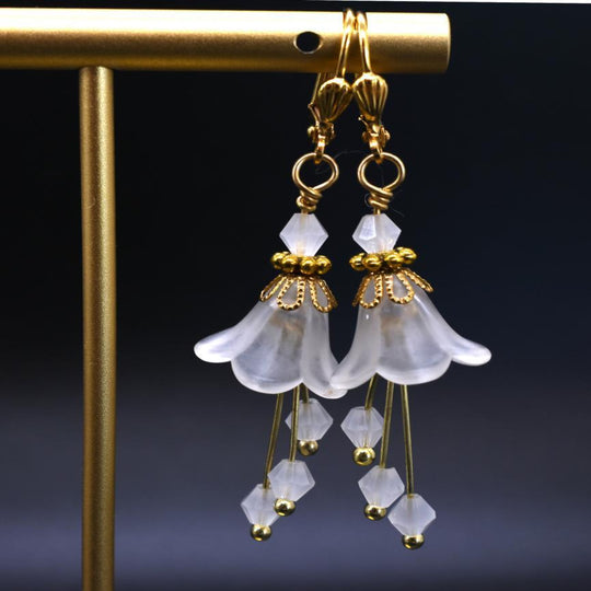 White and Gold Flower Bell Earrings